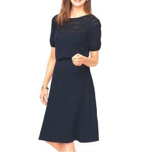 Talbots Navy Blue Short Sleeve Knee Length Eyelet Dress 3X
